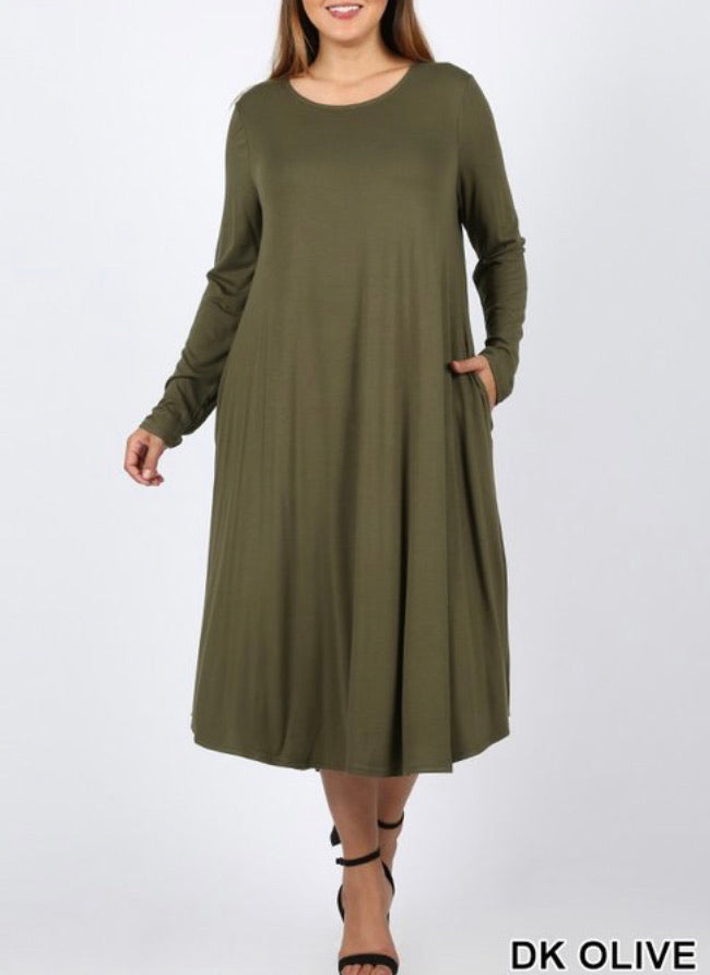 Tammy Swing Dress- Dark Olive CLEARANCE