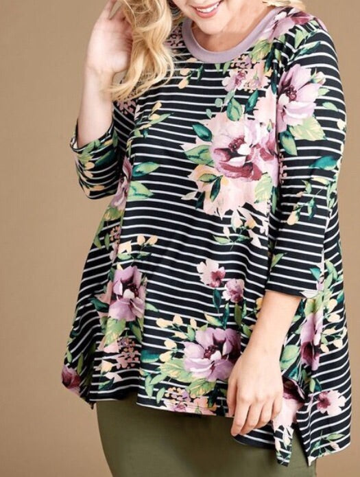 Lila Floral Tunic-Black