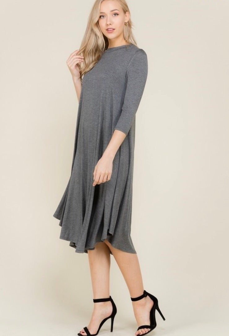 Priscilla Midi Swing Dress Plus- Charcoal