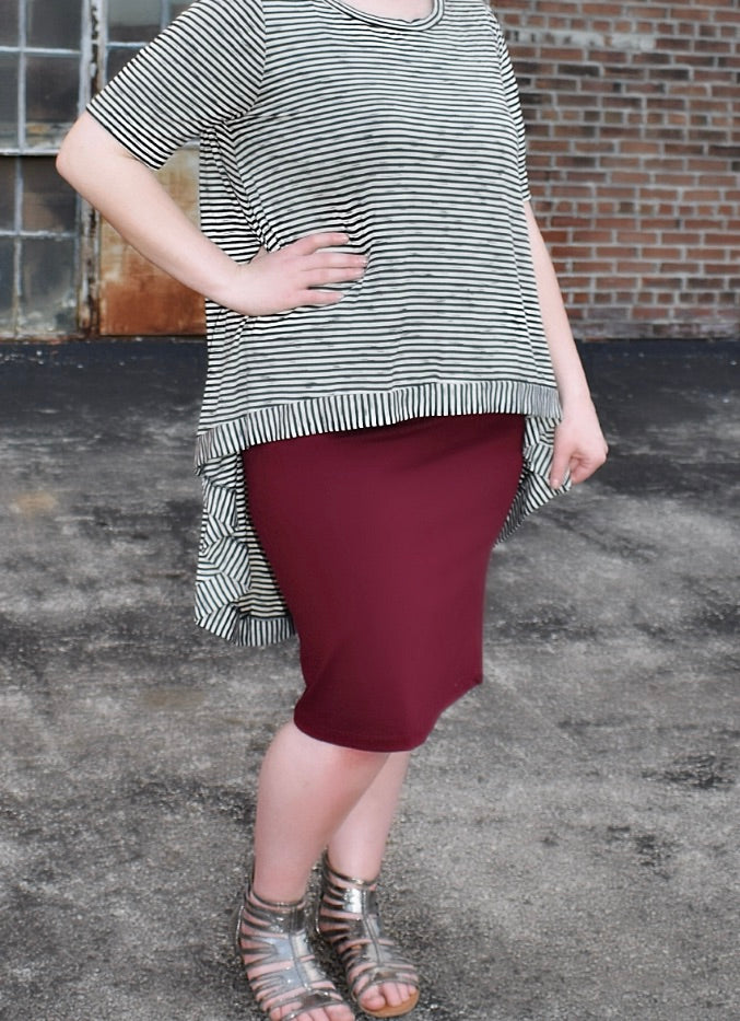 Josie Premium Pencil Skirt- Burgundy