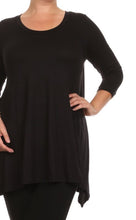 Shelley Shark Bite Tunic Top w 3/4 sleeve - Black- Plus Size