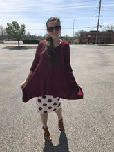 Shelley Shark bite tunic top w 3/4 sleeve- Burgundy