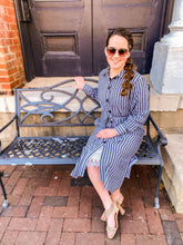 Amelia Stripe Dress- Charcoal