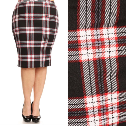 Cassie Plaid Pencil Skirt- Black/Red CLEARANCE