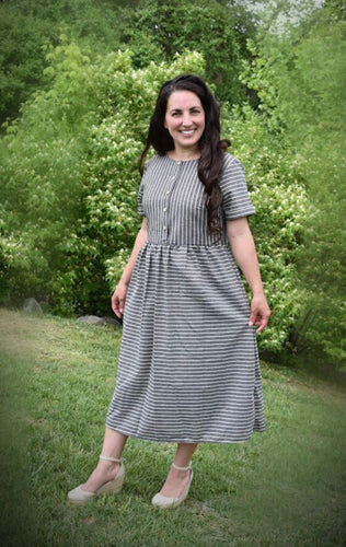 Lucy Striped Dress- Black/Taupe