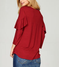 Betsy Ruffle Front Top- Plum & Burgundy