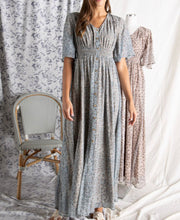 Rosey Midi Dress- Blue/Taupe