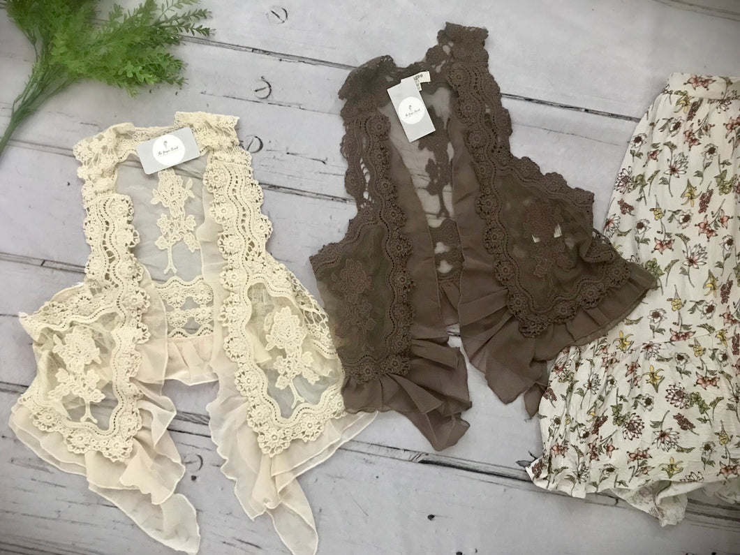 Teresa Lace Crochet Vest- Mocha/ Cream