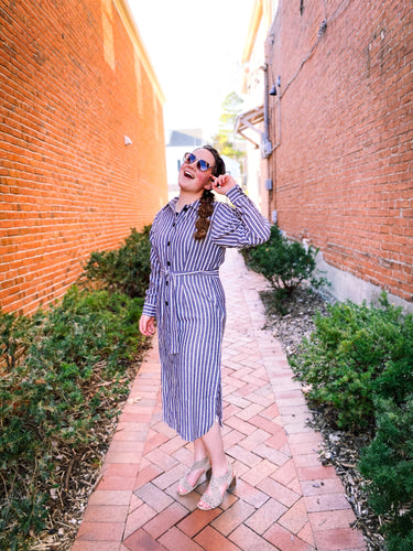 Amelia Stripe Dress- Charcoal
