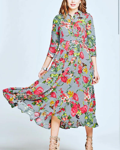 Harmony Floral Gingham Button Dress