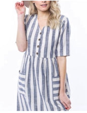 Natasha Stripe Midi- Navy