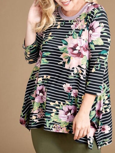 Lila Floral Tunic-Black