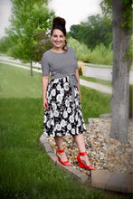 Brittney Floral Stripe Dress- Black/Ivory