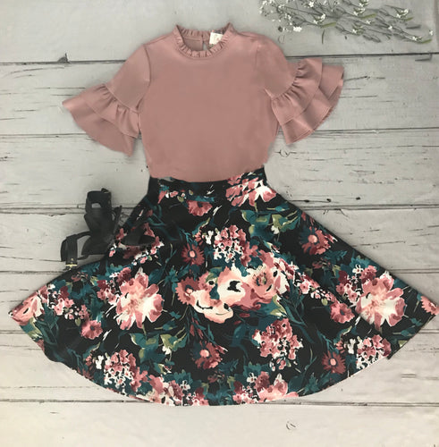 Missy Floral Skirt- Black