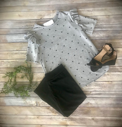 Patsy Polkadot Ruffle Top- Gray