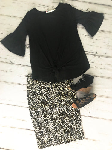 Sally Ruffle Knot Top- Black