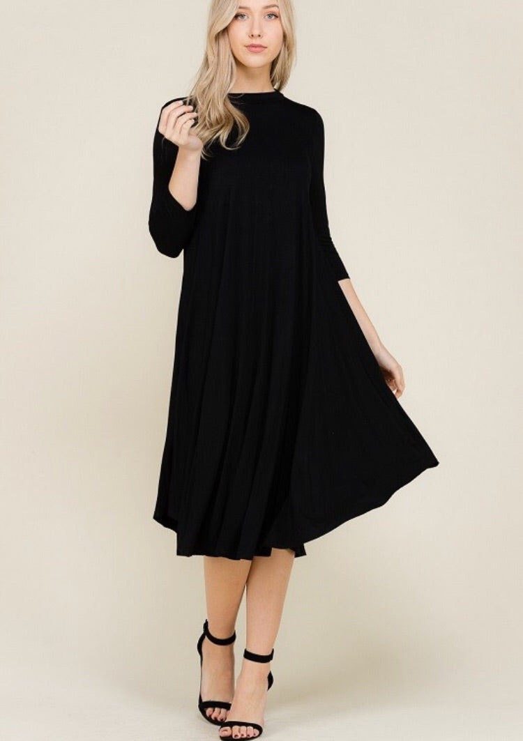 Priscilla Midi Swing Dress- Black