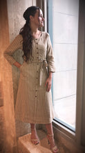 Liz Striped Button Dress- Khaki -CLEARANCE