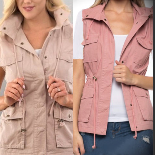 Jaime Hooded Vest- Mauve/Khaki