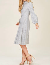 Maddison Button Dress - Grey/Ivory Stripe
