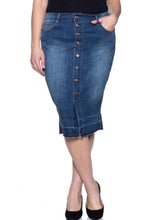 Tara Button Denim Skirt-Vintage Wash