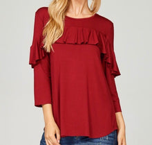 Betsy Ruffle Front Top- Plum & Burgundy