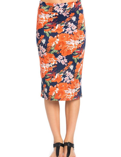 Massey Floral Pencil Skirt-Navy