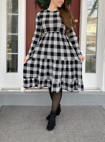 Macy Plaid Dress- Black/Grey