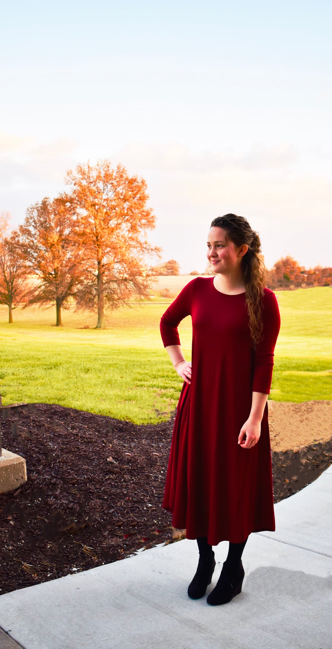 swing dress burgundy Unique Vintage Burgundy Shirred Velvet Swing Dress