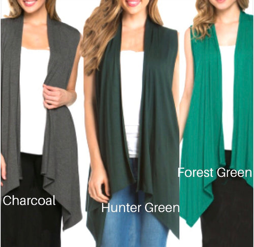 Journey Solid Layering Vest- Hunter Green, Charcoal, Rust, Forest Green, Mustard, Mocha,