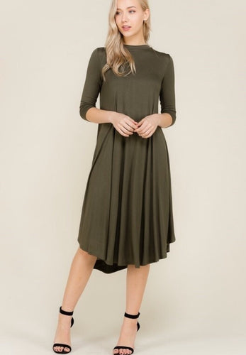 Priscilla Midi Swing Dress- Olive