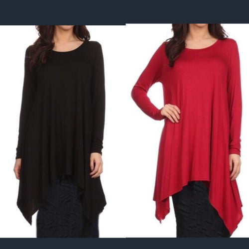 Shelley shark bite long sleeve tunic- Red/Black
