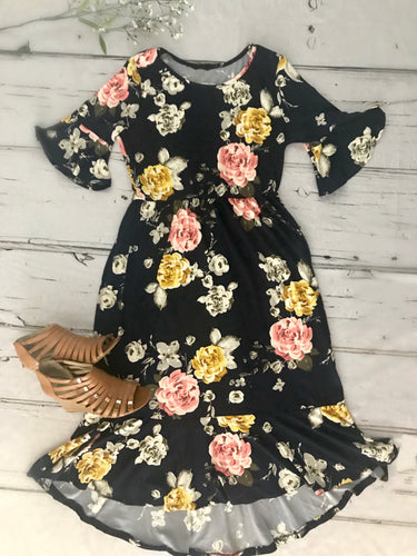 Giselle Floral Dress- Navy