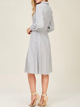 Maddison Button Dress - Grey/Ivory Stripe