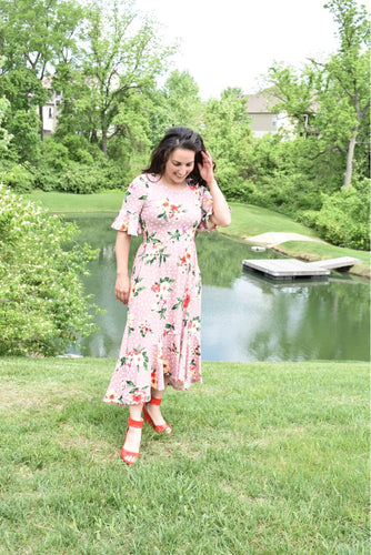 Molly Floral Midi Dress- Blush
