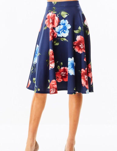 Darla Floral Skirt -Navy