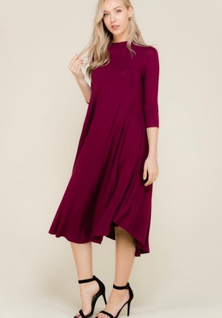 Priscilla Midi Swing Dress- Burgundy – The Ginger Braid