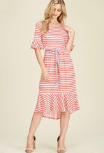 Tracy Stripe Hi Lo Dress w/ Belt- Coral