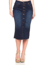 Tara Button Denim Skirt- Dark Indigo Wash