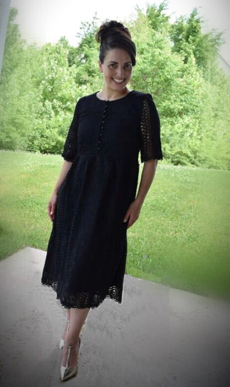 Mabry Button Lace Dress- Black