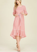 Tracy Stripe Hi Lo Dress w/ Belt- Coral