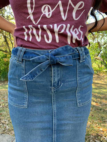 Sicily Belted Denim Skirt-Vintage