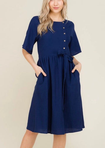 Casey Button Dress- Navy