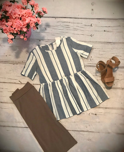 Joni Striped Top- Denim Blue