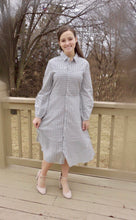 Maddison Button Dress - Grey/Ivory Stripe