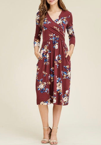 Denise Wrap Dress-Burgundy