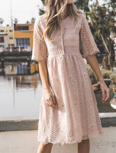 Mabry Button Lace Dress- Mauve