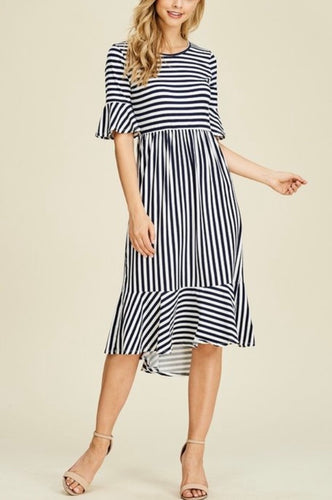 Ella Striped Dress- Black